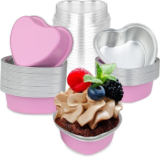 3.5 oz Pink Heart Shaped Foil Ramekin with Lid ‍