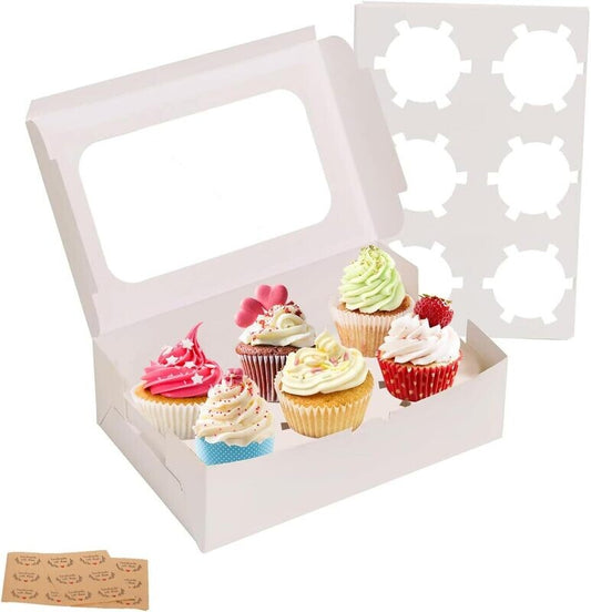 9"x6"x3" White 6 Cavity Cupcake Box