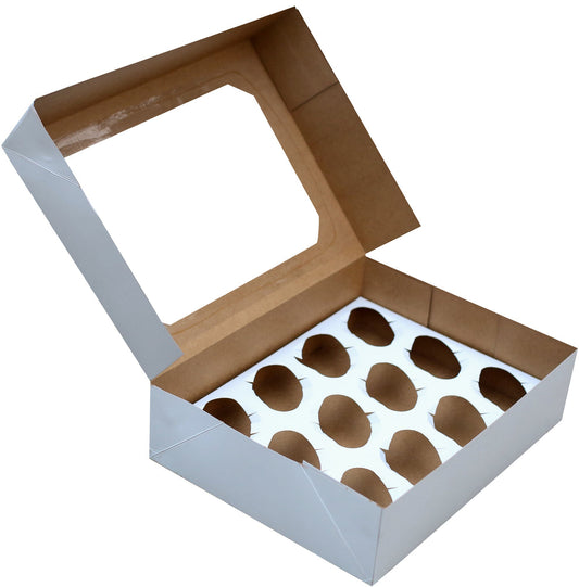 White/Kraft 14"×10"×2.5" 12 Cavity Cupcake Box