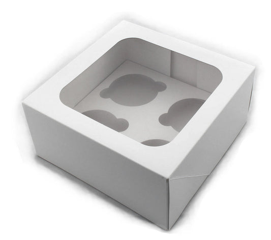 6"×6"×2.5" White 4 Cavity Cupcake Box