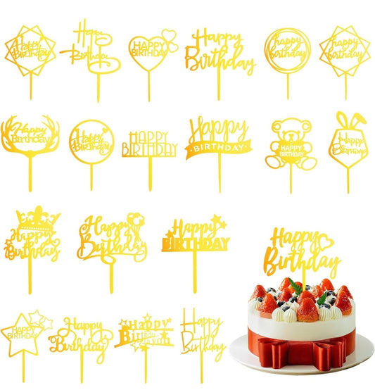 Gold Happy Birthday Cake Topper