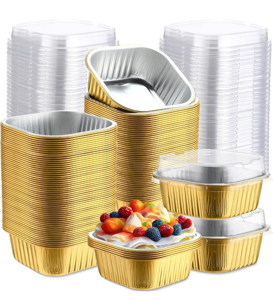 Gold 10 oz Square Foil Ramekin with Lid