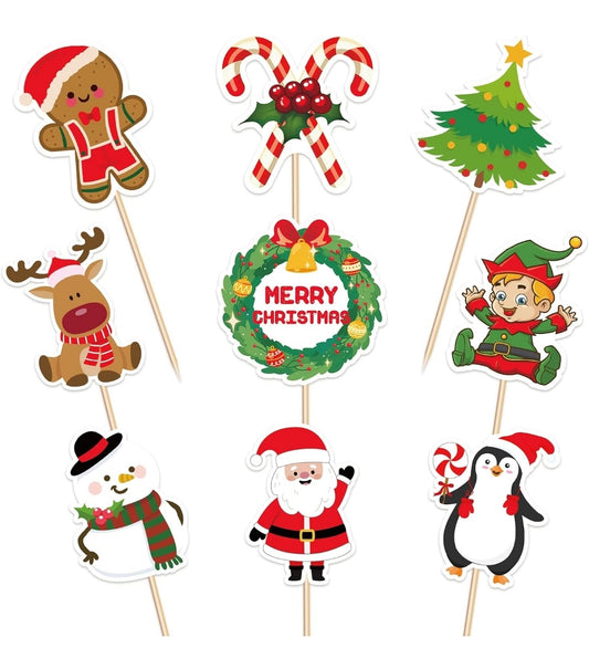 Assorted Christmas Themed Cupcake Toppers, 9 pcs