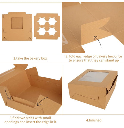 6"×6"×3" Brown 4 Cavity Cupcake Box